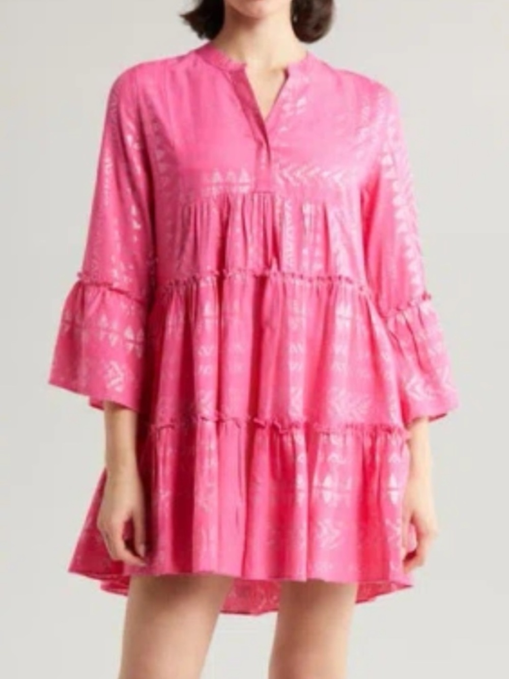Elan Clara Tiered Midi Dress in Raspberry Metallic Combo Sz L EUC $99R - Picture 5 of 7